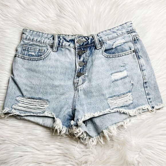 Hidden Distressed Cut Off Button Fly Denim Shorts Blue Size Medium - Picture 3 of 4